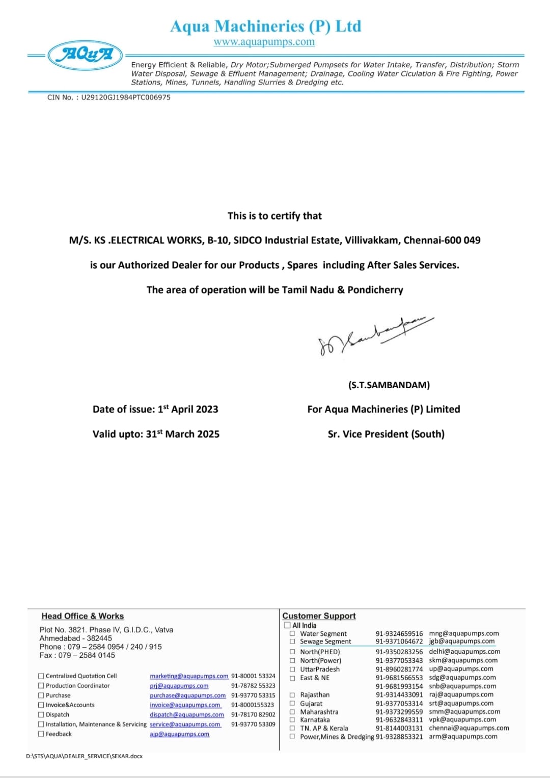 Dealership Certificate 1
