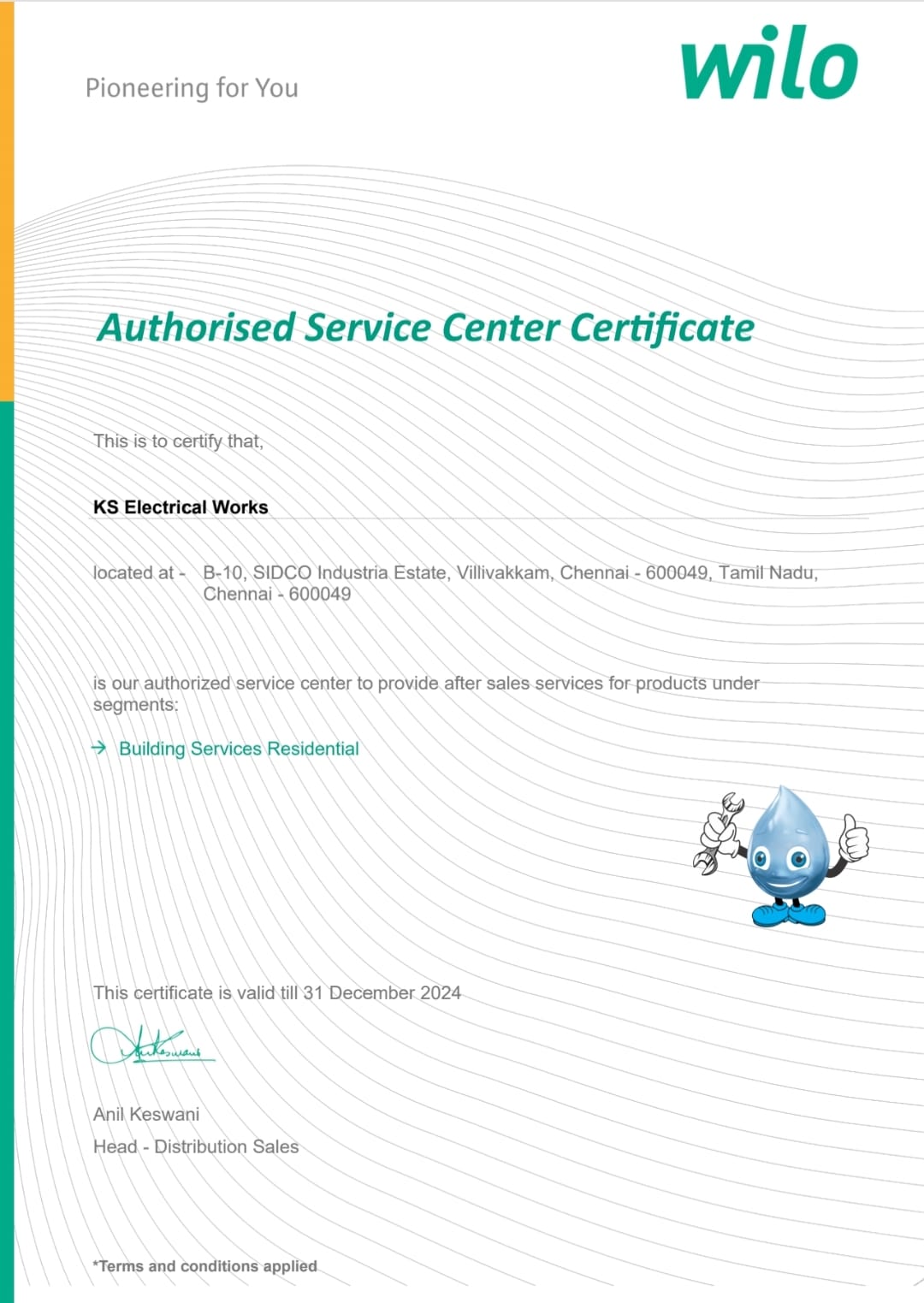Dealership Certificate 2